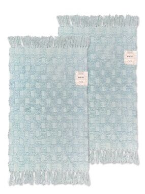 Home Collections Checkered Fringe Bath Mats Cotton Set of Two Aqua Blue 18x28 NW
